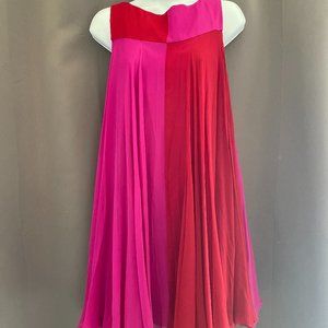 Marchesa Notte SILK CHIFFON COLOR BLOCK A-LINE DRESS FUCHIA and RED NWT